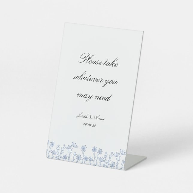 Customizable Bathroom Sign in Blue Wildflower (Front)