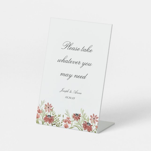 Customizable Bathroom Sign in Burgundy Wildflower (Front)