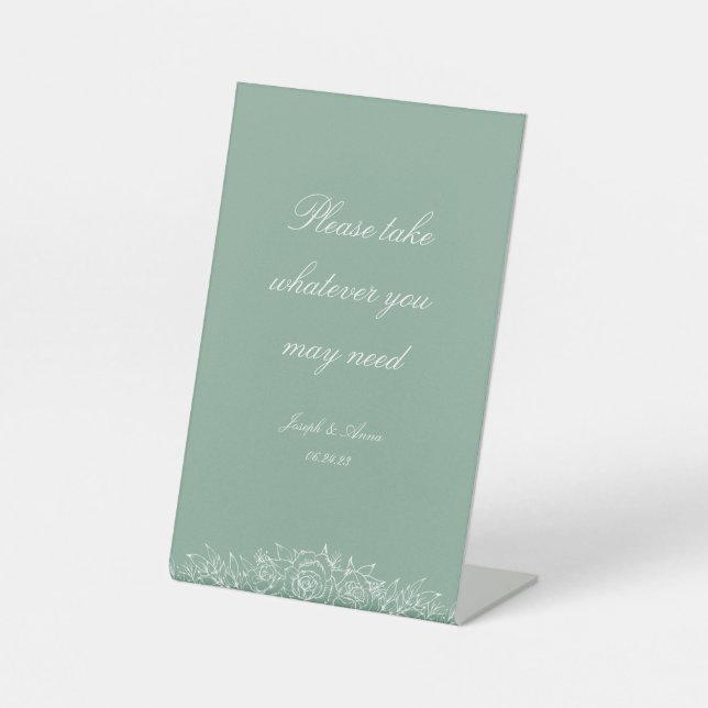 Customizable Bathroom Sign in Sage Florals (Front)