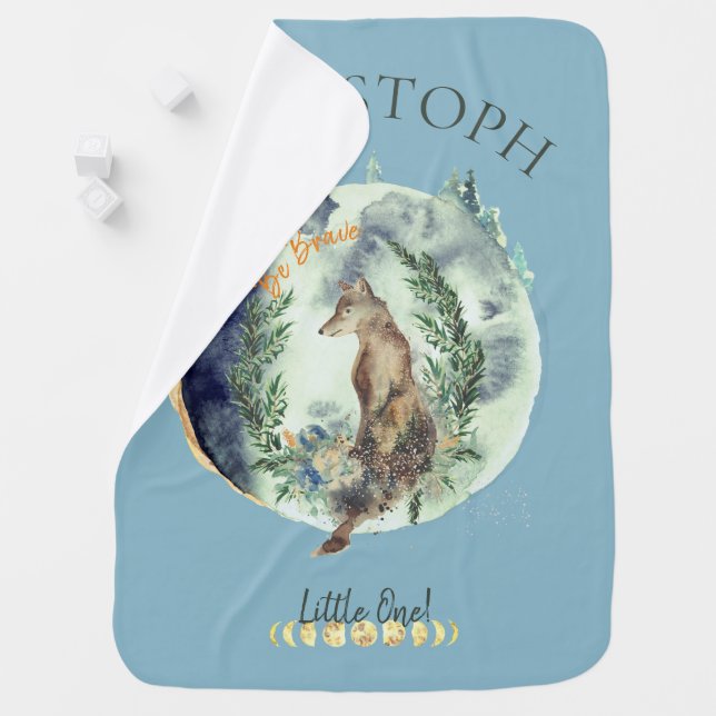 Customizable Be Brave Little One, moon and wolf Ba Baby Blanket (In Situ)