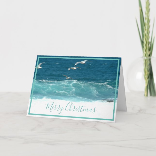 Customizable Beach Ocean  Christmas Greeting Card (Front)