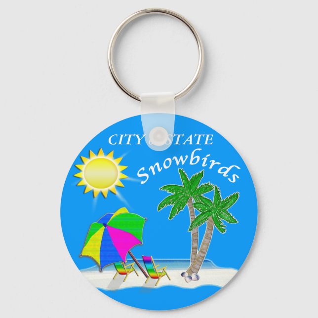 Customizable Beach Themed Keychains for Snowbirds (Front)