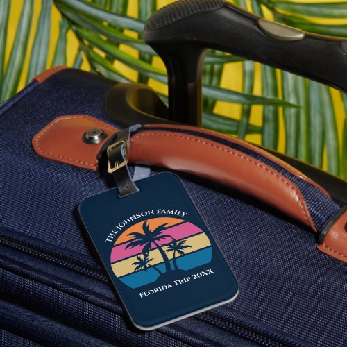 Customizable Beach Trip Cute Blue Palm Tree Luggage Tag