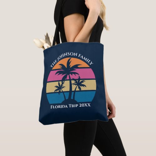 Customizable Beach Trip Cute Blue Palm Tree Tote Bag