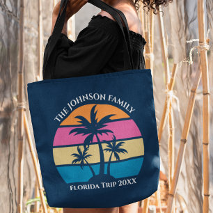 Customizable Beach Trip Cute Blue Palm Tree Tote Bag
