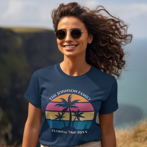 Customizable Beach Trip Cute Navy Blue Womens T_Shirt