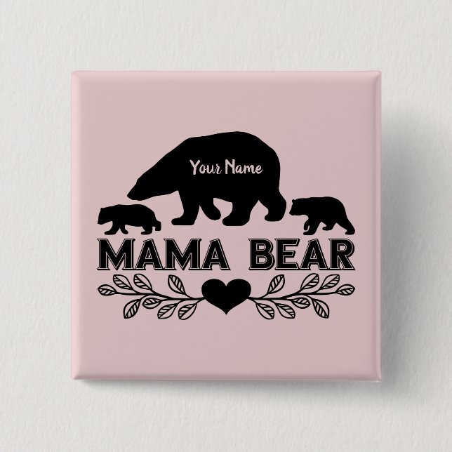 Customizable Bear Mom Cubs Silhouette Button (Front)