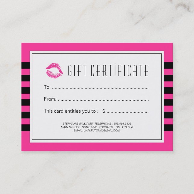 Customizable Beautician Gift Certificate (Front)