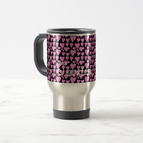 Customizable Beautiful Pink Hearts Repeat Pattern Travel Mug