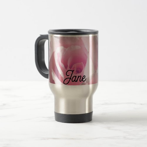 Customizable Beautiful Pink Rose Photography Travel Mug