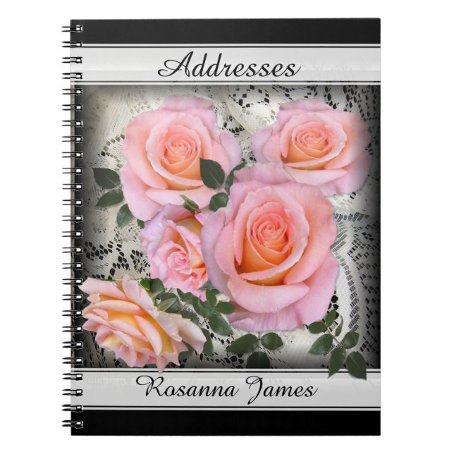 Customizable Beautiful Pink Roses Address Notebook (Front)