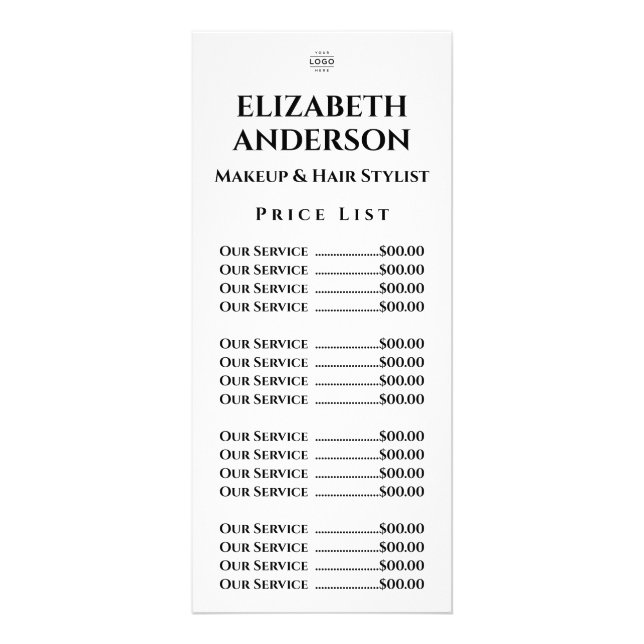 Customizable Beauty Salon Price List Template Rack Card (Front)