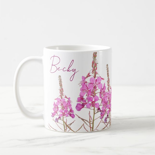 Customizable Becky name pretty pink floral stylish Coffee Mug (Left)