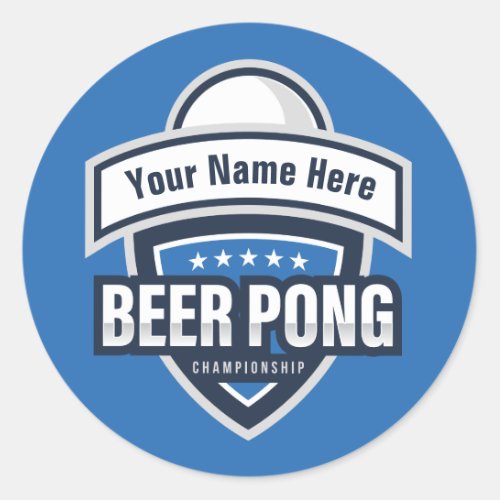 Customizable Beer Pong Championship Logo Classic Round Sticker