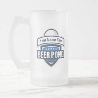 Customizable Beer Pong Championship Logo Frosted Glass Beer Mug