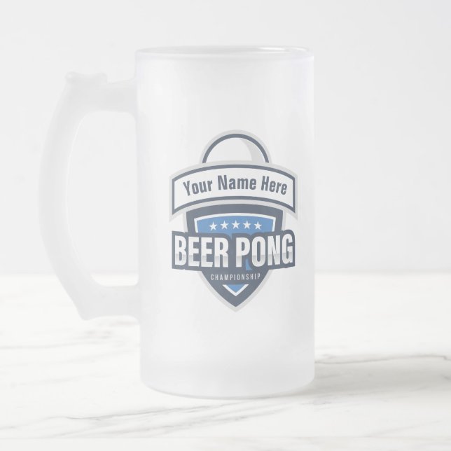 Customizable Beer Pong Championship Logo Frosted Glass Beer Mug (Left)