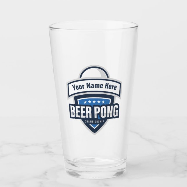 Customizable Beer Pong Championship Logo Glass (Front)