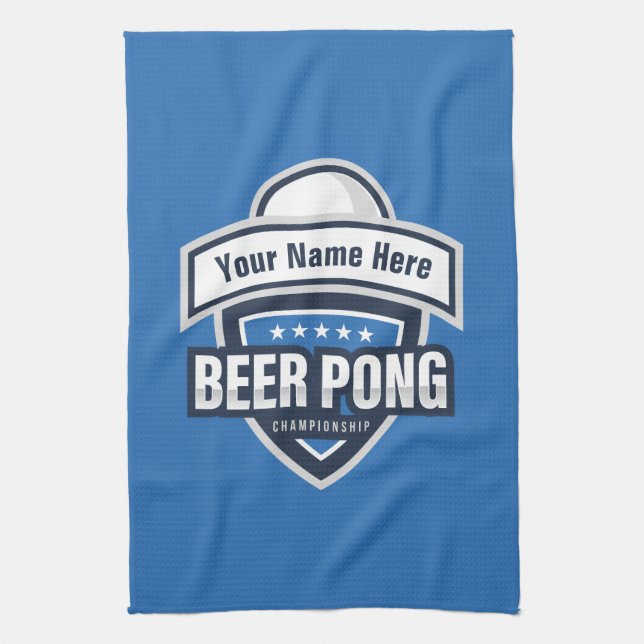Customizable Beer Pong Championship Logo Kitchen Towel (Vertical)