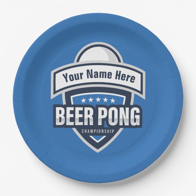 Customizable Beer Pong Championship Logo Paper Plates (Front)