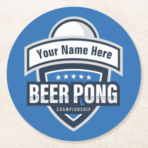 Customizable Beer Pong Championship Logo Round Paper Coaster