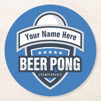 Customizable Beer Pong Championship Logo Round Paper Coaster