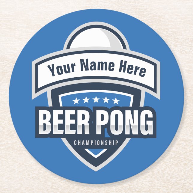 Customizable Beer Pong Championship Logo Round Paper Coaster (Front)