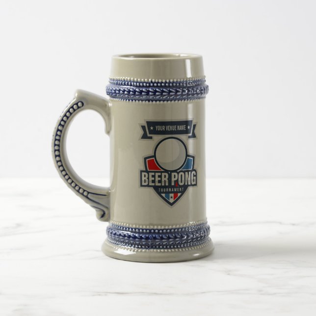 Customizable Beer Pong Tournament Logo Beer Stein (Left)