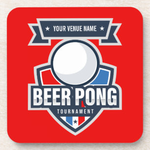 Customizable Beer Pong Tournament Logo Beverage Coaster