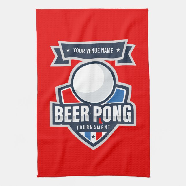 Customizable Beer Pong Tournament Logo Kitchen Towel (Vertical)