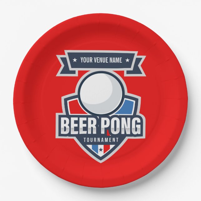 Customizable Beer Pong Tournament Logo Paper Plates (Front)