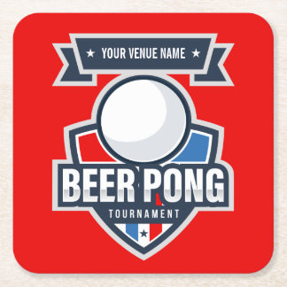 Customizable Beer Pong Tournament Logo Square Paper Coaster