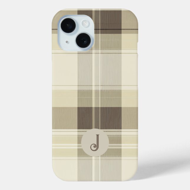 Customizable Beige and Brown Plaid Phone Case (Back)