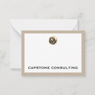 Customizable Beige Linen Print Logo Company Name Note Card