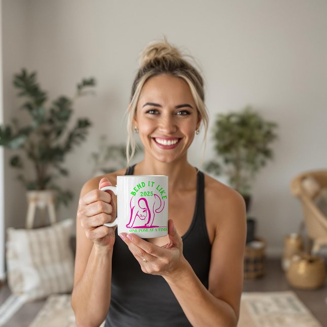 Customizable "Bend It Like 2025" Yoga Cat Coffee Mug (Creator Uploaded)