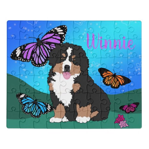 Customizable Bernese Mountain Dog Butterflies Jigs Jigsaw Puzzle