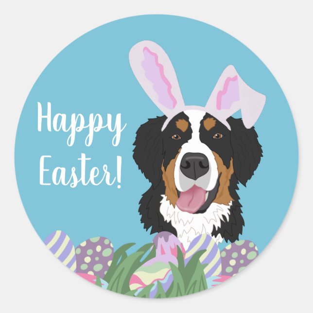 Customizable Bernese Mountain Dog Easter  Classic Round Sticker (Front)