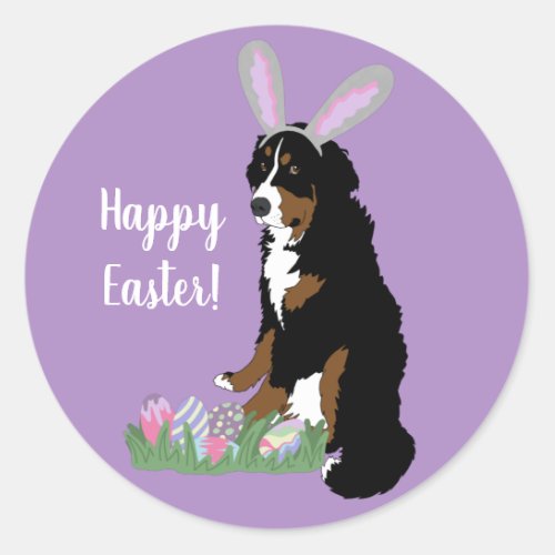 Customizable Bernese Mountain Dog  Easter Classic Round Sticker