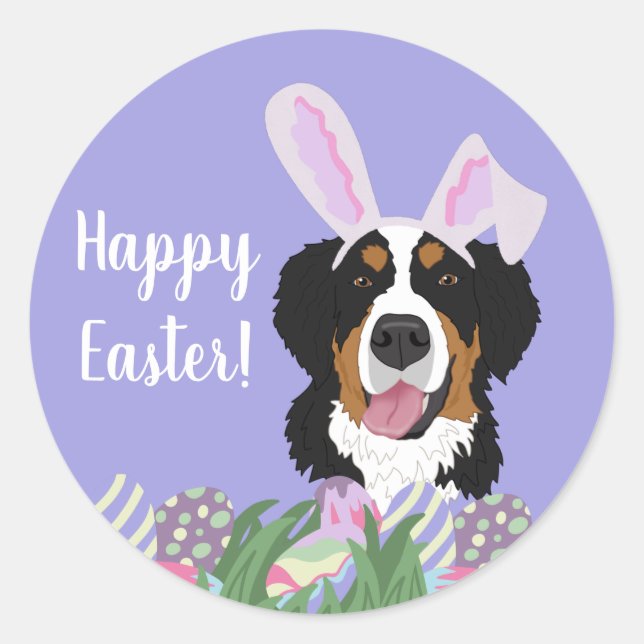 Customizable Bernese Mountain Dog Easter Classic Round Sticker (Front)