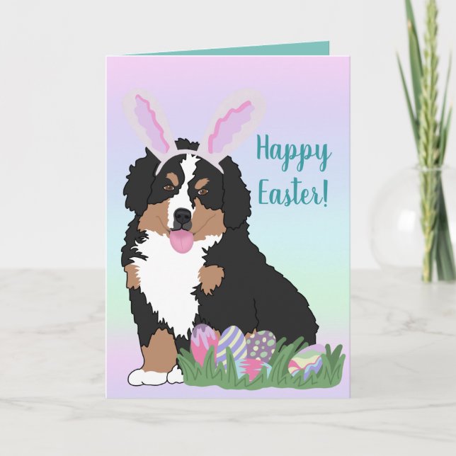 Customizable Bernese Mountain Dog Puppy Easter Card (Front)