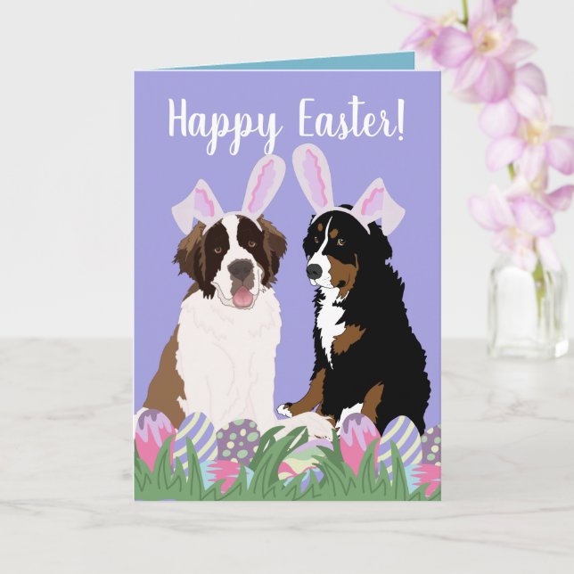 Customizable Bernese Saint Bernard Easter  Card (Orchid)