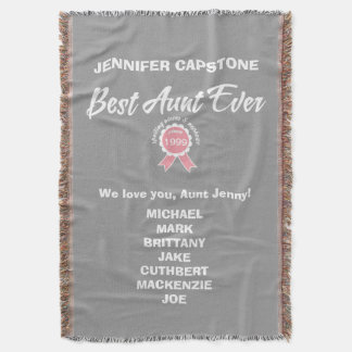 Customizable Best Aunt Ever Pink Ribbon Throw Blanket