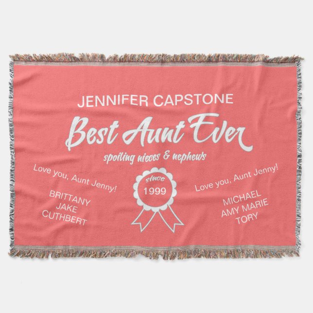 Customizable Best Aunt Ever Throw Blanket (Front)