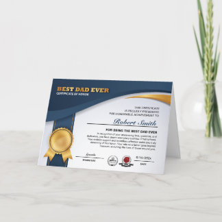 Customizable Best Dad Ever Award Card