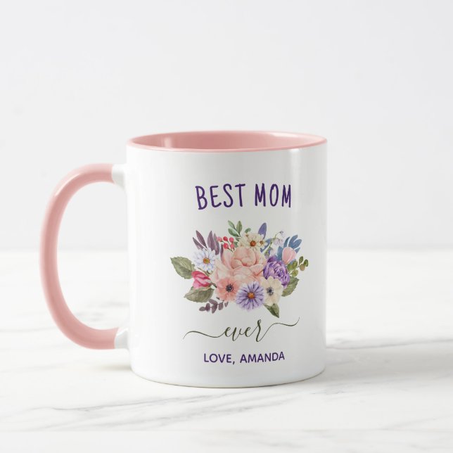 CUSTOMIZABLE Best Mom Ever | Pretty Rustic flowers Mug (Left)