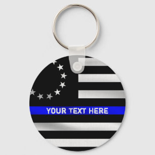 Customizable Betsy Ross USA Thin Blue Line Keychain
