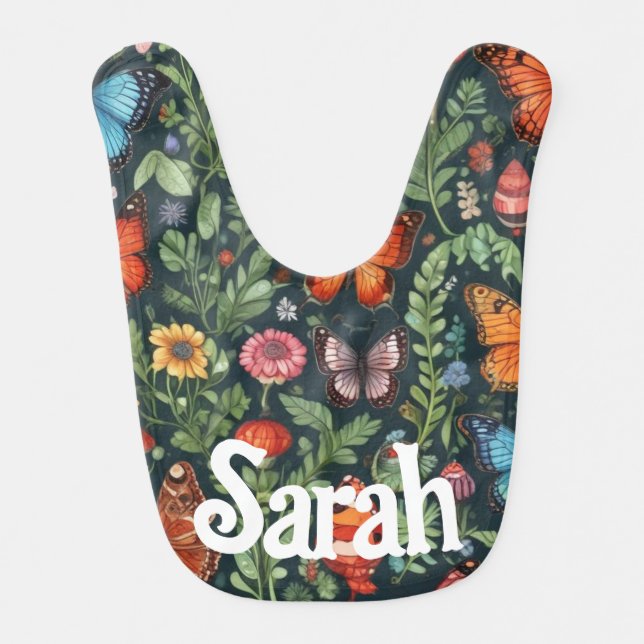 Customizable Bib for Girl with Butterflies  (Front)