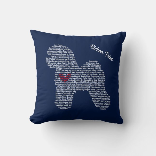 Customizable Bichon Frise Word Cloud Pillow (Front)