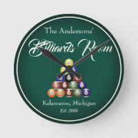 Customizable Billiards Pool Table Room Round Clock