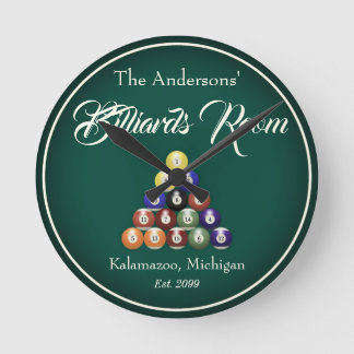Customizable Billiards Pool Table Room Round Clock