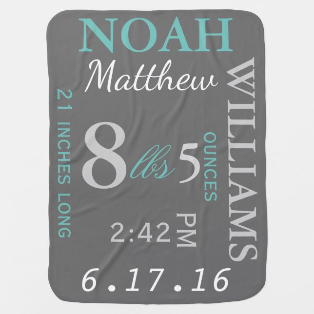 "Customizable Birth Announcement" BABY BLANKET (Front)